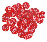 Plastic Number Tags, Engraved Round Beehive Numbered Tags 1-100, Multicolor 3.5cm 100pcs with Hole(Red)