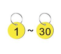 Plastic Number Tags Keychain Plate Digital Supermarket Storage Numbers Sign Restaurant Call Club ID Card for Luggage Lockers Organizer(1-30 Yellow)