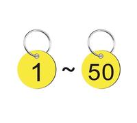 Plastic Number Tags Keychain Plate Digital Supermarket Storage Numbers Sign Restaurant Call Club ID Card for Luggage Lockers Organizer(1-50 Yellow)