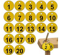 Plastic Number Tags, Number Tag for Key, Numbered Tags, Plastic ID Tags, Number Labels for ID Locker Room Luggage Bag Locker Dormitory (1-20, Yellow), 10Pcs