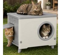Plastic Outdoor Cat House, Extra Large Insulated Feral Cat Shelter Outside with Escape Door & Elevated Feet, Waterproof Weatherproof Cat Cave for Stray Cats Small Pets