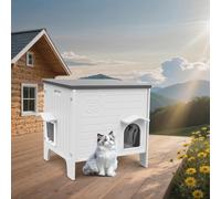 Plastic Outdoor Cat House Weatherproof for Feral Cat, Elevated Cat Shelter with Escape Door, Easy Assemble, Expansive Interior White Medium
