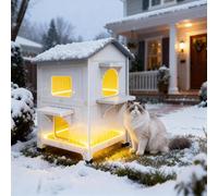 Plastic Outdoor Cat House with Electric Mat Weatherproof for Feral Cat, 2 Story Insulated Elevated Cat Shelter with Escape Door, Easy Assemble, Expansive Interior Grey