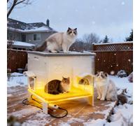 Plastic Outdoor Heating Cat House Weatherproof for Feral Cat, Elevated Cat Shelter with Escape Door, Easy Assemble, Expansive Interior Grey Large