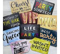 Plastic Photo Booth Prop Signs - Set of 10 Phrases - PARTY Mix