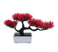 Plastic Pine Bonsai in Decorative Container for Indoor Table or Shelf Placement Supporting Consistent Aesthetic Integration (1 bright red)