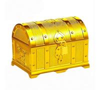 Plastic Pirate Treasure Box for Party Decorations, Gold Coins, Fake Money, Gemstones and Treasure Hunt, Mini Pirate Toys Chest, 14 * 10 * 10 cm, Gold