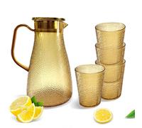Plastic Pitcher with Cups Set of 4, 1.8L Water Jug with Lid & Spout for Fridge | Unbreakable Beverage Pitcher, BPA-Free Plastic Drinking Jug for Hot/Cold Water Ice Tea Coffee Milk & Juice Beverage