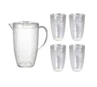 Plastic Pitcher with Lid and 4 Tumblers Set Dimple Design Durable PS Drinks Jug and Cups for Water Juice Iced Tea Outdoor Indoor Use Picnic BBQ Garden Set Summer Party