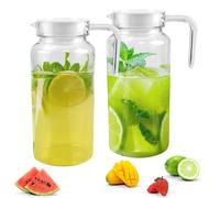 Plastic Pitcher with Lid and Handle, ADERTOS 2 Pack 1.25 Litre Clear Water Pitcher Unbreakable Beverage Pitchers Transparent Juice Container Fridge Door Jug for Milk Juice Iced Tea Lemonade (BPA-Free)