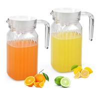 Plastic Pitcher with Lid and Handle, ADERTOS 2 Pack 600ml Striped Clear Water Pitcher Unbreakable Beverage Pitcher Transparent Juice Container Fridge Door Jug for Milk Juice Tea Lemonade (BPA-Free)