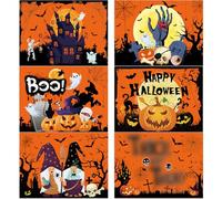 Plastic Placemats Set of 6 Halloween Table Mats - Trick or Treat Kitchen Decor - Wipe Clean, Washable, Recyclable - Orange Place Mats for Indoor/Outdoor - Heat Resistant - Kitchen/Dining Table