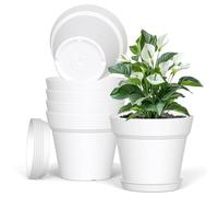 Plastic Plant Pots Indoor Outdoor,6 Pack 5Inch/12.7CM Plant Pots Flower Pot with Drainage Holes and Tray,Modern Decorative Planter Pot for All House Plants(White)