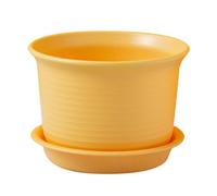 Plastic Plant Pots, Large Self Watering Plant Pots Indoor with Drainage Holes and Saucers, Flower Pots, Modern Decorative Windowsill Planter Pot for Garden (Yellow-18CM)