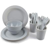 Plastic Plates and Bowls Sets,College Dorm Room Essentials Dishes Set Camping Plates,Dinnerware Accessories Mess Kit-Microwaveoven Safe BPA-Free with Mesh Bag-24PCS