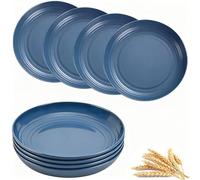 Plastic Plates Reusable Set of 4, 23 cm Unbreakable Dinner Plates, Lightweight Camping Plate for Picnic, Salad, Pasta, Party, Home, Office, Dishwasher & Microwave Safe (Dark Blue)