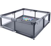 Plastic Playpen for Toddlers Breathable Mesh Walls & Sturdy HDPE Frame Compact Foldable Design (3.4kg Capacity) Indoor & Outdoor Use (Grey, 180 * 150)