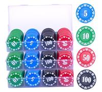 Plastic Poker Chips Poker Chip Set with Storage Box,Denomination Printed Casino Style Chip for Texas Home Game Nights,Holdem Poker Nights,Blackjack or Roulette Games,Casino Parties (300 pcs)