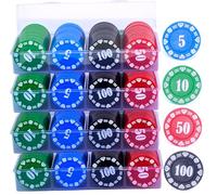 Plastic Poker Chips Poker Chip Set with Storage Box,Denomination Printed Casino Style Chip for Texas Home Game Nights,Holdem Poker Nights,Blackjack or Roulette Games,Casino Parties (400 pcs)