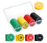 Plastic Poker Chips Set with Storage Box,Denomination Printed Casino Style Chip for Texas Home Game Nights,Holdem Poker Nights,Blackjack or Roulette Games,Casino Parties (100, Value 10-20-50-100)