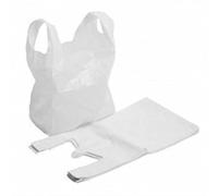 Plastic Polythene Vest Style Carrier Bags, 11x17x21 16mu, Strong Reusable Shopping Bag With Handles, Eco Friendly Recyclable Plastic Bags, Ideal For Grocery Shopping Takeaway (White, Pack of 70)