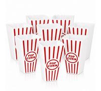 Plastic Popcorn Cups Red & White Striped Reusable Popcorn Tubs, 7.8 Inch Tall Cinema Snack Containers, Movie Night Party Food Holders for Birthdays, Weddings, Buffets & Events (Pack of 8)