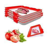 Plastic Preservation Tray 2024 New Red Vacuum Stackable Food Storage Container Creative Fresh Tray Reusable for Preservation (4PCS)