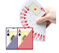 Plastic PVC Playing Cards, Set of 2 (Red + Blue) Professional Grade Poker Playing Cards with Wide Index, Premium Texture, Extra Large Letters, Abrasion Resistant, Waterproof, Anti-Slip, for Magic
