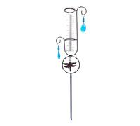 Plastic Rain Gauge 7 In (17.7 Cm) Cylinder, Heavy-Duty Stand, Easy Read, Decorative Garden, Dragonfly Outdoor With Metal