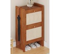 Plastic Rattan Shoe Rack - Double Layer Entryway Shoe Cabinet, Flip Down Storage Shelf for Indoor/Outdoor Foyer, One-Piece Hallway Shoe Organizer, Space-Saving Design