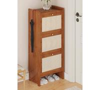 Plastic Rattan Shoe Rack - Double Layer Entryway Storage Cabinet, One-Piece Flip Down Foyer Shelf for Indoor/Outdoor Use, Stylish Hallway Shoe Organizer, Space-Saving Solution