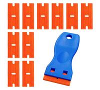 Plastic Razor Scraper Tool with 10 Plastic Razor Blades, Car Sticker Remover for Removing Glue Sticker Decals, Scraping Stickers, Labels and Decals from Glass, Windshields A3SSGD (Blue)