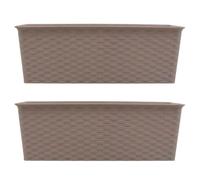 Plastic Rectangular Rattan Planter Sand Colour | Indoor Outdoor Flower Pot | Lightweight Durable Plastic Box for Herbs Plants | Plant Holder for Home & Garden 10cmx30cmx13cm (Pack of 2)