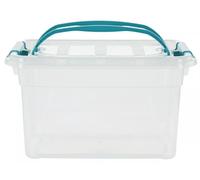 PLASTIC RECTANGULAR STORAGE BOXES WITH TEAL CLIP TOP HANDLE & CLEAR LIDDED BOX