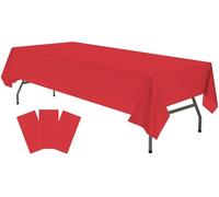 Plastic Red Tablecloths 3 Pack Disposable Table Covers 54 x 108 Inch Ruby Shine Red Table Cloths for Parties Anniversary Thanksgiving Christmas Graduation Wedding, Fits 6 to 8 Foot Rectangle Tables