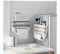 Plastic Refrigerator Cling Film Storage Cutting Rack Wrap Cutter Tin Foils Paper Towel Holder Kitchen Shelf Hang Holder Random Color
