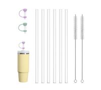 Plastic Replacement Straws for Stanley Cup - 6Pcs Reusable Stanley Cup Straw with 2 Cleaning Brush and 2 Straw Lids - Clear Straws Compatible with 30oz/40oz Cup