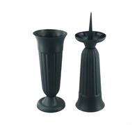 Plastic resin desktop flower pot for cemetery use, designed as a grave sweeping ritual vase for decoration of burial and memorial sites (green)