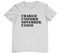 Plastic Revolution CUNT - Charlie Uniform November Tango T-Shirt (UK, Alpha, L, Regular, Regular, White T-Shirt with Black Print)