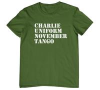 Plastic Revolution CUNT - Charlie Uniform November Tango T-Shirt (UK, Alpha, M, Regular, Regular, Military Green T-Shirt with White Print)