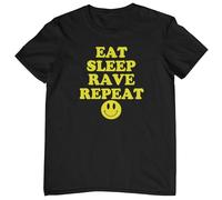 Plastic Revolution Eat, Sleep, Rave Repeat T-Shirt (2X Large, Black T-Shirt with Fluorescent Yellow Print)