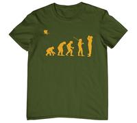 Plastic Revolution Evolution of Twitcher/Bird Watcher T-Shirt (UK, Alpha, L, Regular, Regular, Military Green T-Shirt with Yellow Print)