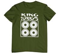 Plastic Revolution King Tubby's Tribute T-Shirt (Tubby) (UK, Alpha, L, Regular, Regular, Military Green T-Shirt with White Print)