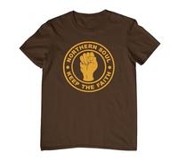 Plastic Revolution Northern Soul - Keep The Faith T-Shirt (UK, Alpha, L, Regular, Regular, Brown T-Shirt with Yellow Print)