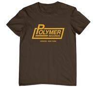Plastic Revolution Polymer Records T-Shirt (UK, Alpha, M, Regular, Regular, Chocolate Brown T-Shirt with Yellow Print)