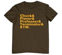 Plastic Revolution Public Enemy Band Members Name T-Shirt (UK, Alpha, L, Regular, Regular, Chocolate Brown T-Shirt with Yellow Print)