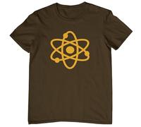 Plastic Revolution Science/Atomic Symbol T-Shirt (UK, Alpha, L, Regular, Regular, Chocolate Brown T-Shirt with Yellow Print)