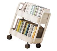 Plastic Rolling Cart White 2 Layers Stable Mobile Utility Cart for Living Room Bedroom Kitchen