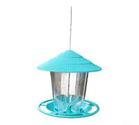 Plastic Round Hanging Bird Feeder House with Extended Roof Coverage Crumb Tray and Central Transparent for Monitoring (Green)
