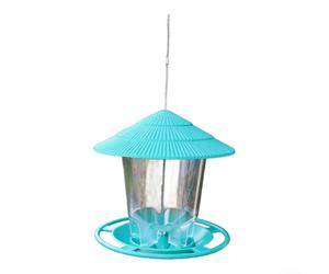 Plastic Round Hanging Bird Feeder House with Extended Roof Coverage Crumb Tray and Central Transparent for Monitoring (Green)